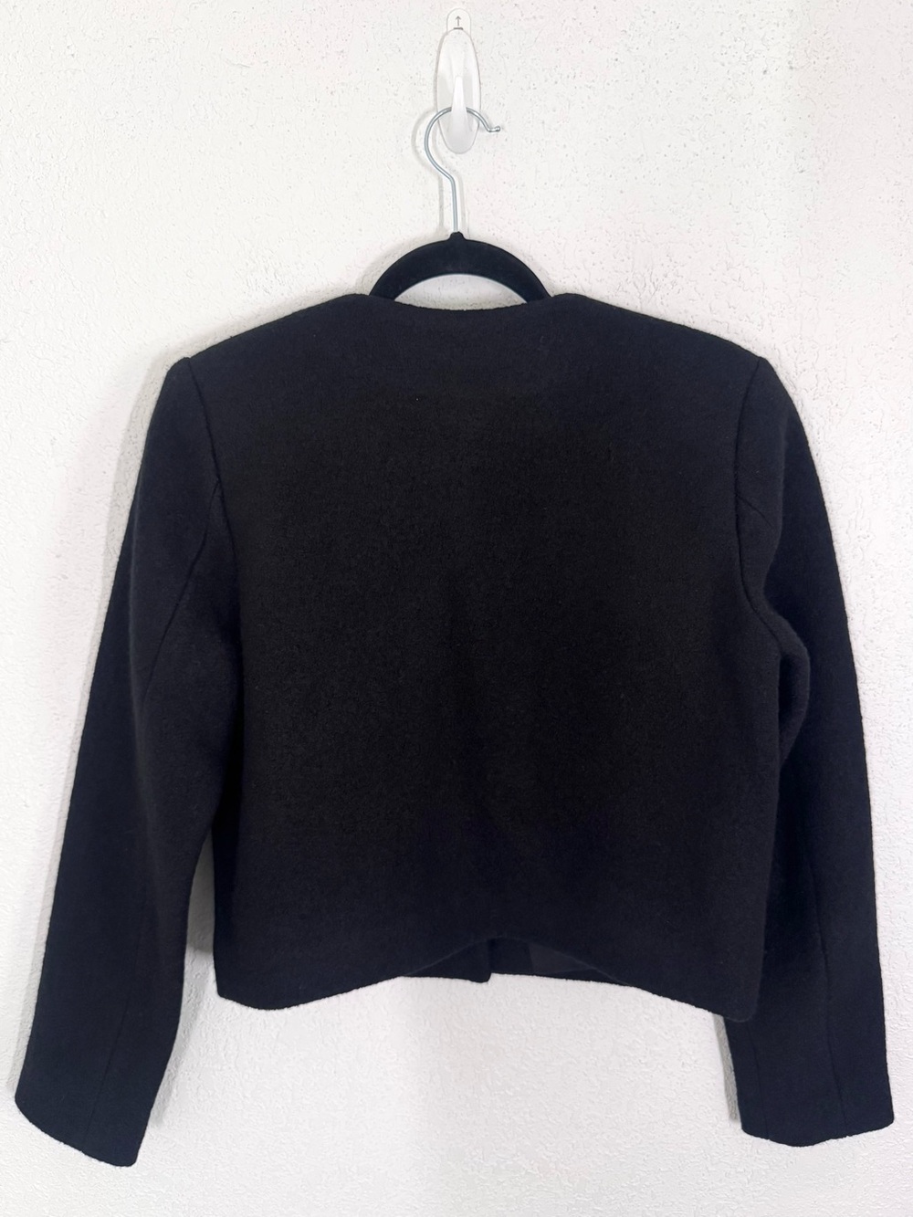 Quince 100% Merino Wool Collarless Cropped Jacket in Black Size Small - Picture 4 of 5
